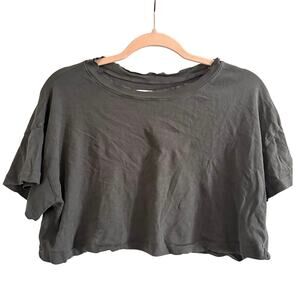 MATE The Label Gray Crop Cropped Tee Raw Edge Neckline Organic Cotton - Sz S